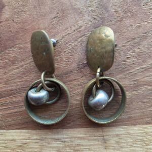 Vintage Marjorie Baer MB SF Brutalist Boho Steampunk Mixed Metal Dangle Earrings